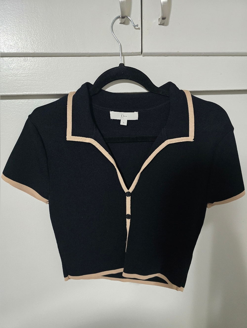 Black- Beige Trim Short Sleeve Top & Skirt Set